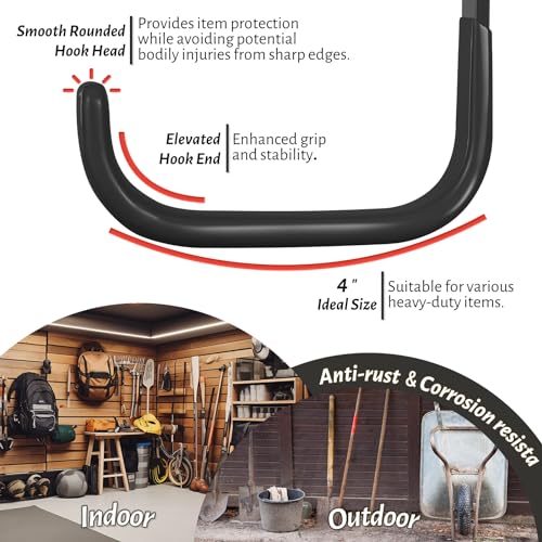 Garage Hooks 4 Inch, 6 Pack Heavy Duty Wall Hooks for Hanging - Image 7