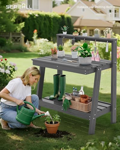SERWALL 3-Tier Outdoor Potting Bench with Storage,Gardening Table - Image 3