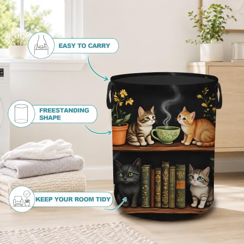 Laundry Basket,Cat Bookshelf Foldable Clothes Hamper with Handles - Image 4