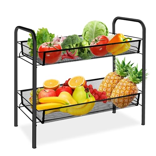 CVHOMEDECO. 2 Tier Fruit Basket Large Capacity Rectangular Metal - Image 2