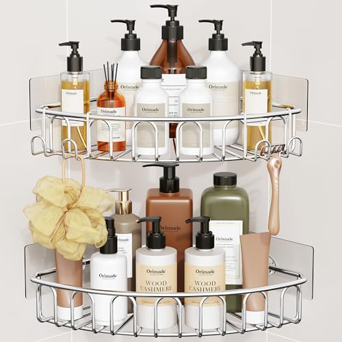 Orimade Corner Shower Caddy Stainless Steel with Hooks Wall - Image 2