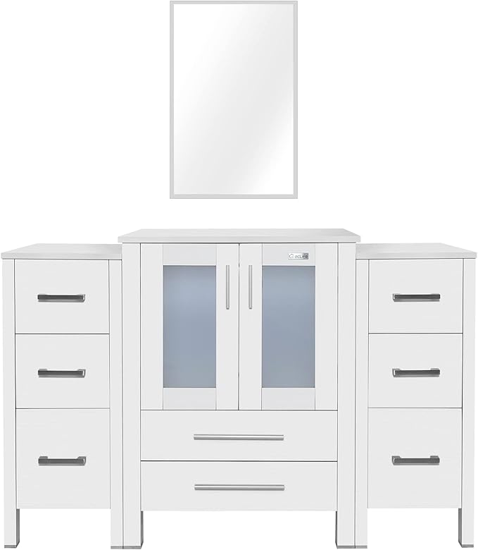 eclife 48" Modern Bathroom Vanity Sink Combo Freestanding Cabinet with Small Side Cabinet, Without Vessel Sink, Faucet, Drain (White Vanity Only)