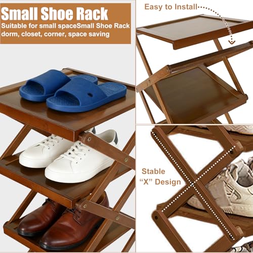 YYW Flat Bamboo Shoe Rack for Entryway, Save Space Folding Narrow - Image 5