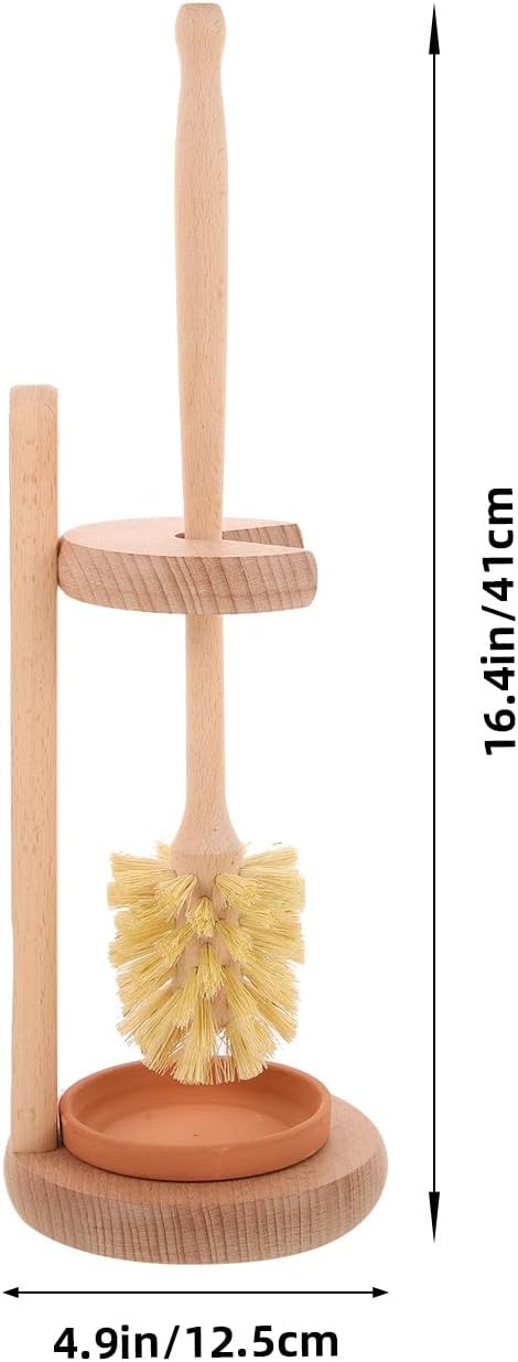 Ceramic Toilet Brush and Holder Set with Strong Bristles Sisal Fiber Handle Beech Wood Base for Household Bathroom Cleaning Sturdy Toilet Scrubber