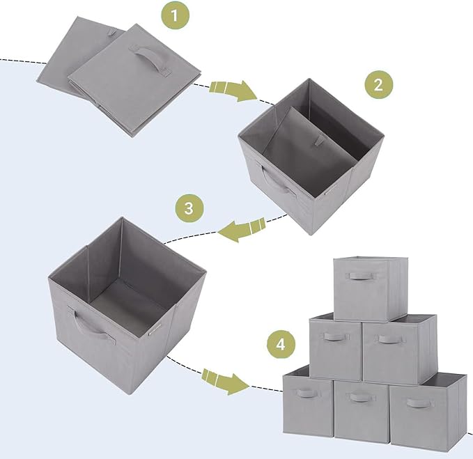 Storage Cubes, 11 Inch Cube Storage Bins, Set of 10, Fabric Foldable Storage Bins With Handles, Closet Storage Organizer Bins, Cubby Clothing Storage Baskets for Shelves, Gray