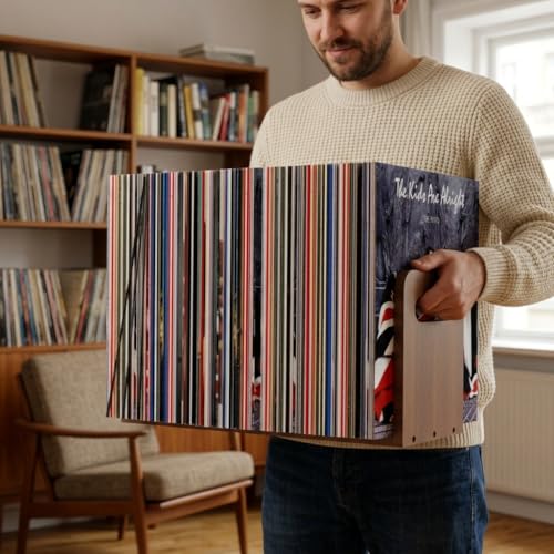 Wooden Vinyl Record Storage with Adjustable Divider - Image 5