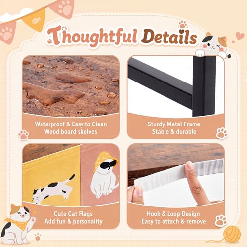 3-tier Cat Feeding Station, Cat Food Storage Shelf with Cute Flag - Image 4