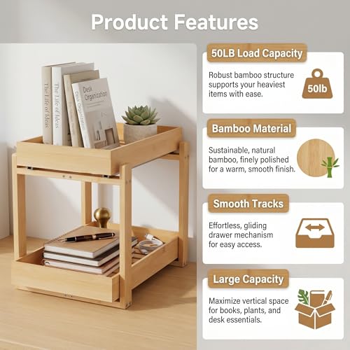 Bamboo Under Sink Organizer Adjustable Height 2 Tier Bathroom - Image 4