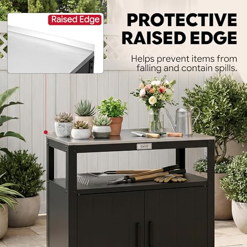 Feasto Metal Outdoor Potting Bench with Storage Cabinet - Image 7