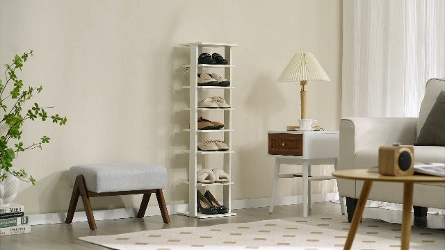 Tangkula 8-Tier Vertical Shoe Rack, Holds 7 Pairs, White - Image 8