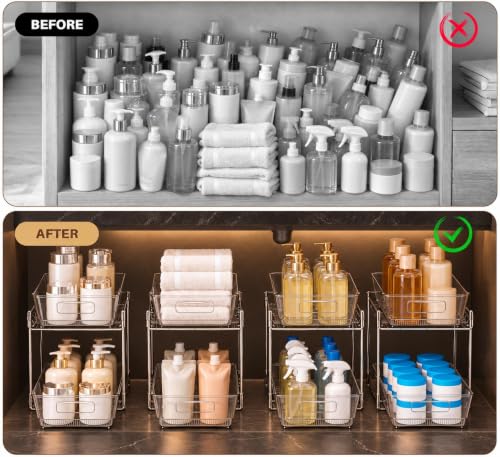 4 Pack Pull Out Bathroom Under Sink Organizer, Clear - Image 8