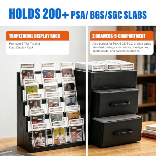 Trading Card Display Stand with 2 Fabric Drawers for Desk - Image 6