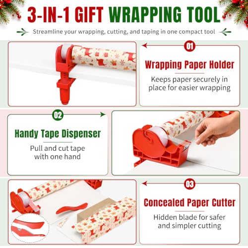 3-in-1 Tabletop Wrapping Paper Holder with Gift Wrap Cutter &Tape - Image 5