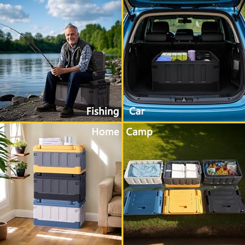 60L Foldable Seatable Camp Box Storage Bins w/Lids Trunk - Image 7