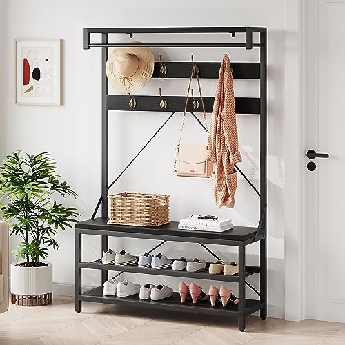 OUTLANE Industrial Hall Tree Coat Rack with Bench – 2-Tier - Image 7