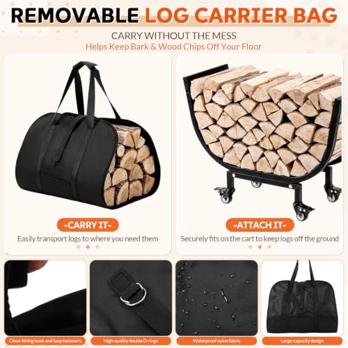 Outdoor Firewood Rack Set with Cover and Log Carrier - Image 6