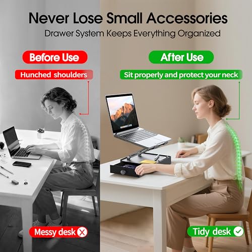 Laptop Stand with Storage Drawer, Heavy-Duty Metal Laptop Riser - Image 3