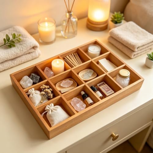Wooden Sorting Tray Grid Display Divided Organizer Brown - Image 7