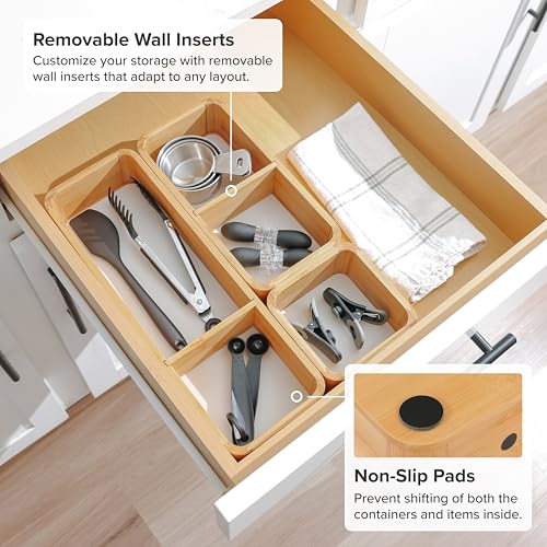 KitchenEdge Modular Drawer Organizer Set, 3-Container, Bamboo - Image 7
