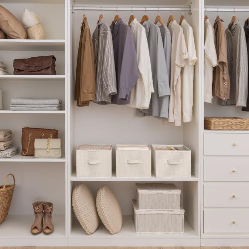 StorageWorks Shelf Organizer Bins, Khaki & Beige Stripes - Image 3