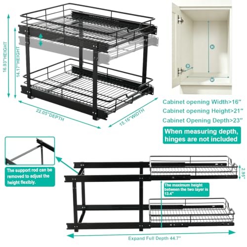 2 Tier Cabinet Pull Out organizer (15" W x 22" D), Heavy - Image 4