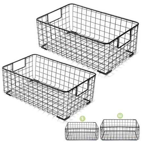 Kingrol 2 Pack Wire Storage Baskets with Handles, Metal Organizer - Image 2