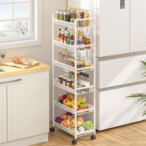 6 Tier Slim Rolling Storage Cart, Narrow Mobile Shelving Unit - Image 5
