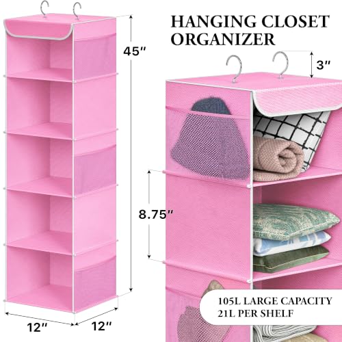 Simple Houseware 5 Shelf Hanging Closet Organizer, Pink - Image 3