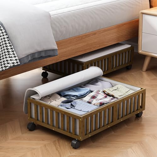 Bamboo Under Bed Storage Containers with Wheels, 2 Pack - Image 2