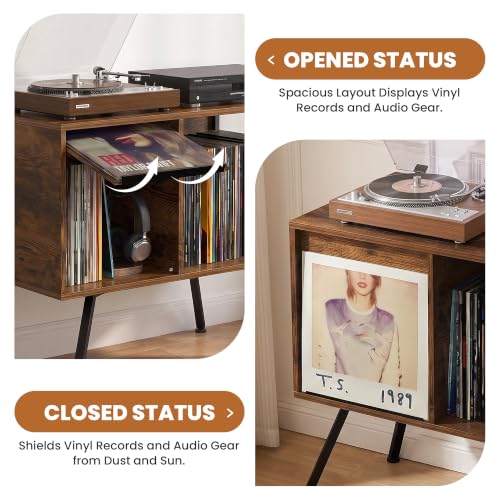 Flip Top Record Player Stand with Vinyl Storage Up to 150 Albums - Image 5