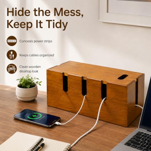 Acacia Wooden Cable Management Box, 12" Cord Hider | Home Organization - Image 8