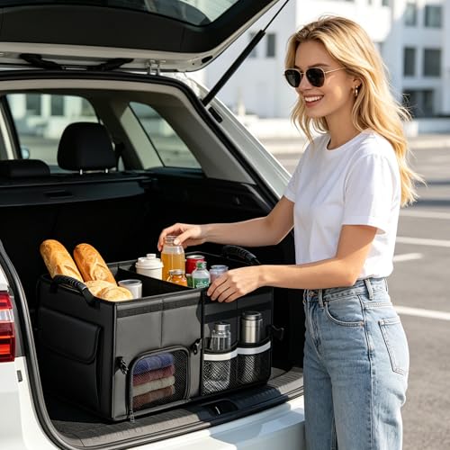 Car Trunk Organizer, 2 Compartments Car Storage Box with Lip - Image 3