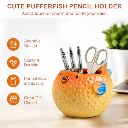 Ceramic Pufferfish Shaped Pen Pencil Holder for Desk Decoration - Image 5