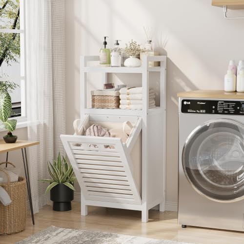 Homykic Bamboo Tilt Out Laundry Hamper Cabinet - Image 5