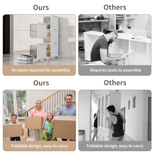 2 Tier Slim Bathroom Storage Cabinet, Foldable and Movable, White - Image 7