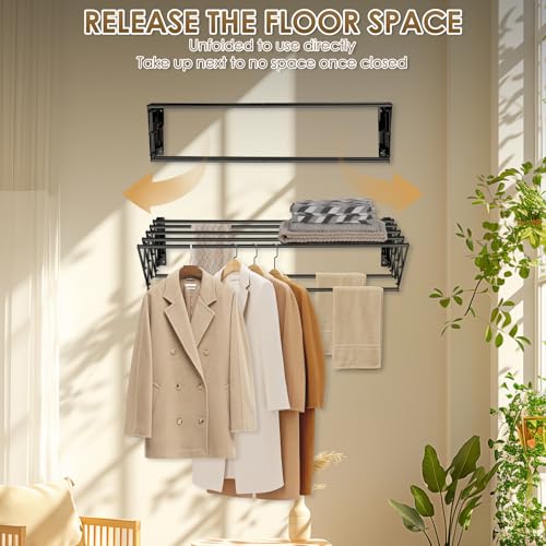 XL-31.5" Wall Clothes Drying Rack, Retractable Mounted Rack Black - Image 5