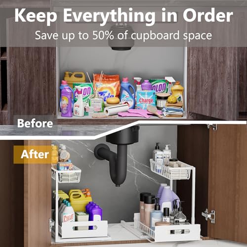 Ceetug Slide Out Under Sink Organizers and Storage, White, 2 Pack - Image 4