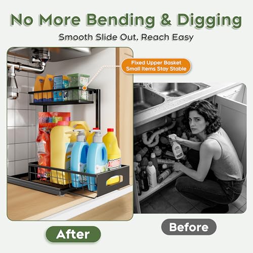 Under Sink Organizer, 2-Pack L-Shaped Metal Pull-Out Drawers - Image 4
