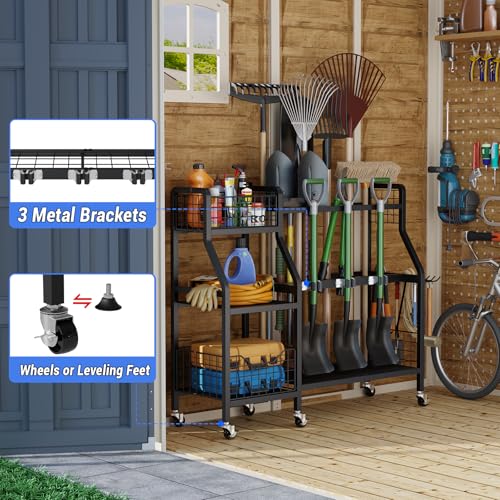 Heavy-Duty Garden Tool Organizer with 6 Wheels and 2 Baskets - Image 5