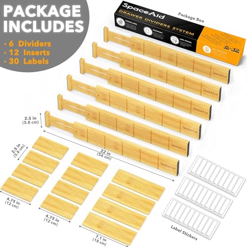 SpaceAid Bamboo Drawer Dividers with Inserts and Labels, Kitchen - Image 3
