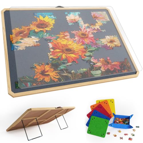 1000 Pcs Puzzle Board with Tilting Stand, 6 Sorting Trays & Cover - Image 2