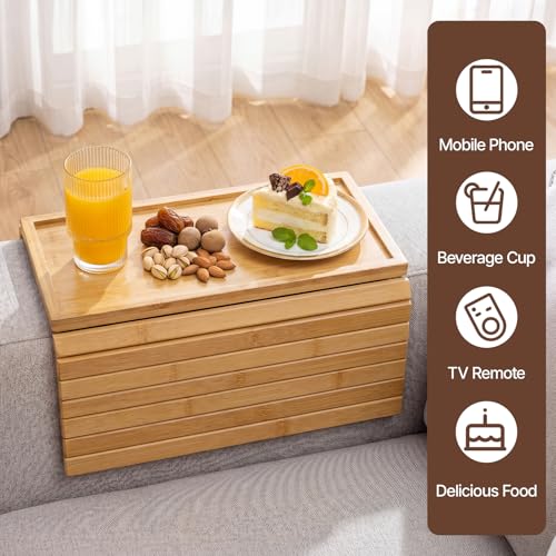 Bamboo Sofa Armrest Tray, Foldable Couch Arm Tray Side Table - Image 5