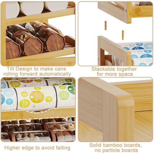 BAMBANG Can Organizer for Pantry, 4 Tier Stackable Bamboo Canned - Image 4