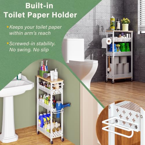 OKZEST Slim Bathroom Organizers and Storage Cart with Toilet - Image 4