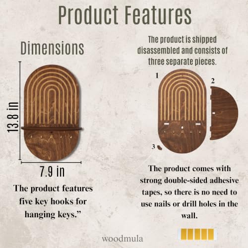 Minimalist Entryway Organizer Shelf with Key Hooks, Wooden - Image 4