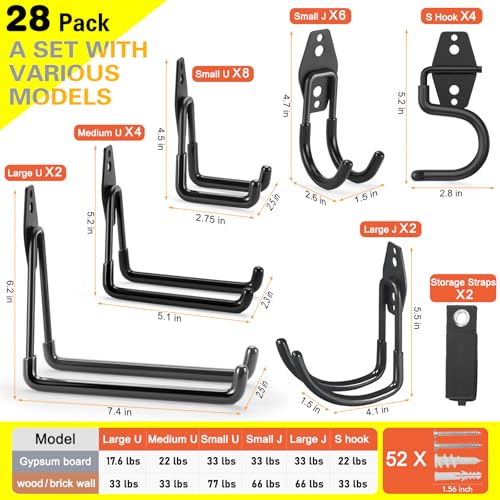 28 Pack Heavy Duty Garage Hooks, Utility Wall Mounted | Garage Storage - Image 4