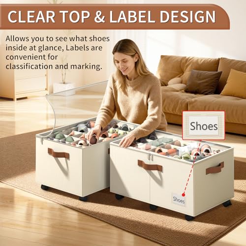 Foyego Shoe Organizer for Closet, Shoe Storage with Wheels, Beige - Image 5