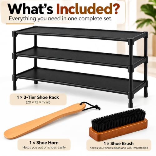 3-Tier Stackable Shoe Rack for Small Spaces, Black Shoe Organizer - Image 5