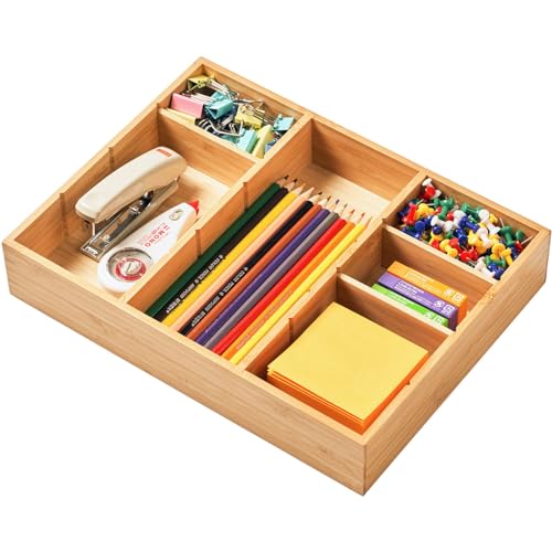 Umilife Bamboo Desk Drawer Organizer, Wood Junk Organizer Tray - Image 2