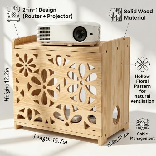 Wooden Projector Shelf,WiFi Router Box Hider,Power S | Cable Managemen - Image 3